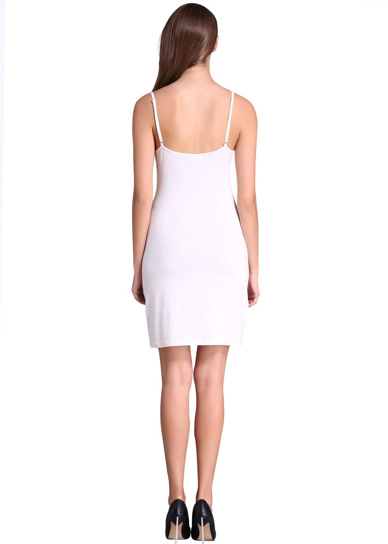Coreal Full Slip For Women Under Dress Adjustable Spaghetti Strap Knee Length Slips Undergarment Nightwear White - Image 4